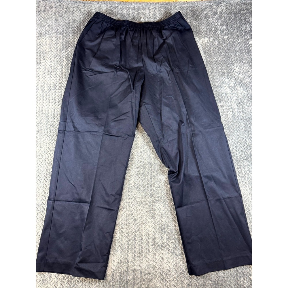 Alfred Dunner Pants Women 20 Navy Blue Pleated Cotton Elastic Waist Straight Leg